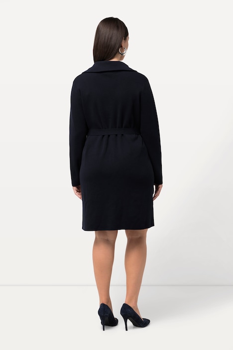 Strickkleid, Gürtel, Hemdkragen, V-Ausschnitt, Langarm
