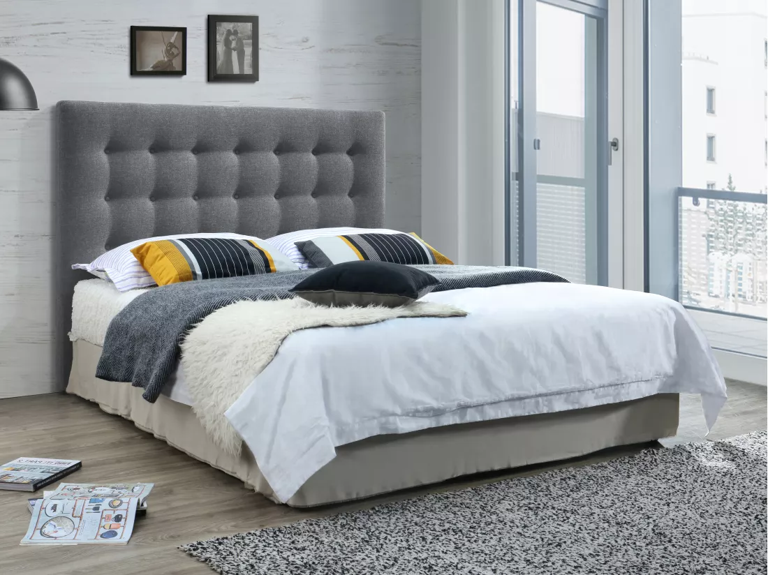 Tête de lit capitonnée FRANCESCO - 160 cm - Tissu - Gris