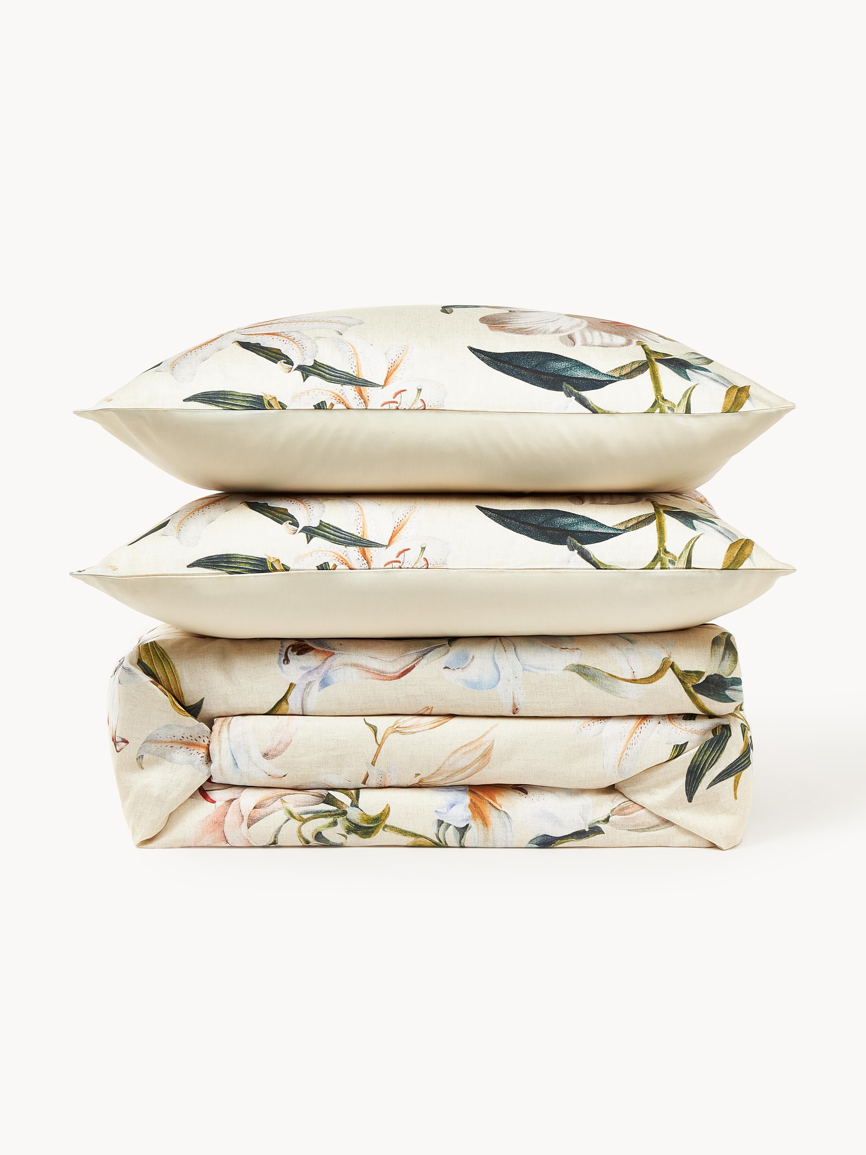 Katoensatijnen dekbedovertrek Flori met bloemenprint