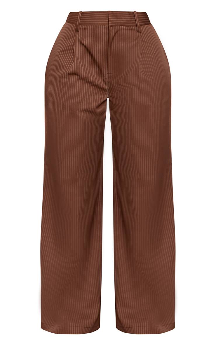 Chocolat Pantalon Large À Fines Rayures Crème Sculptant