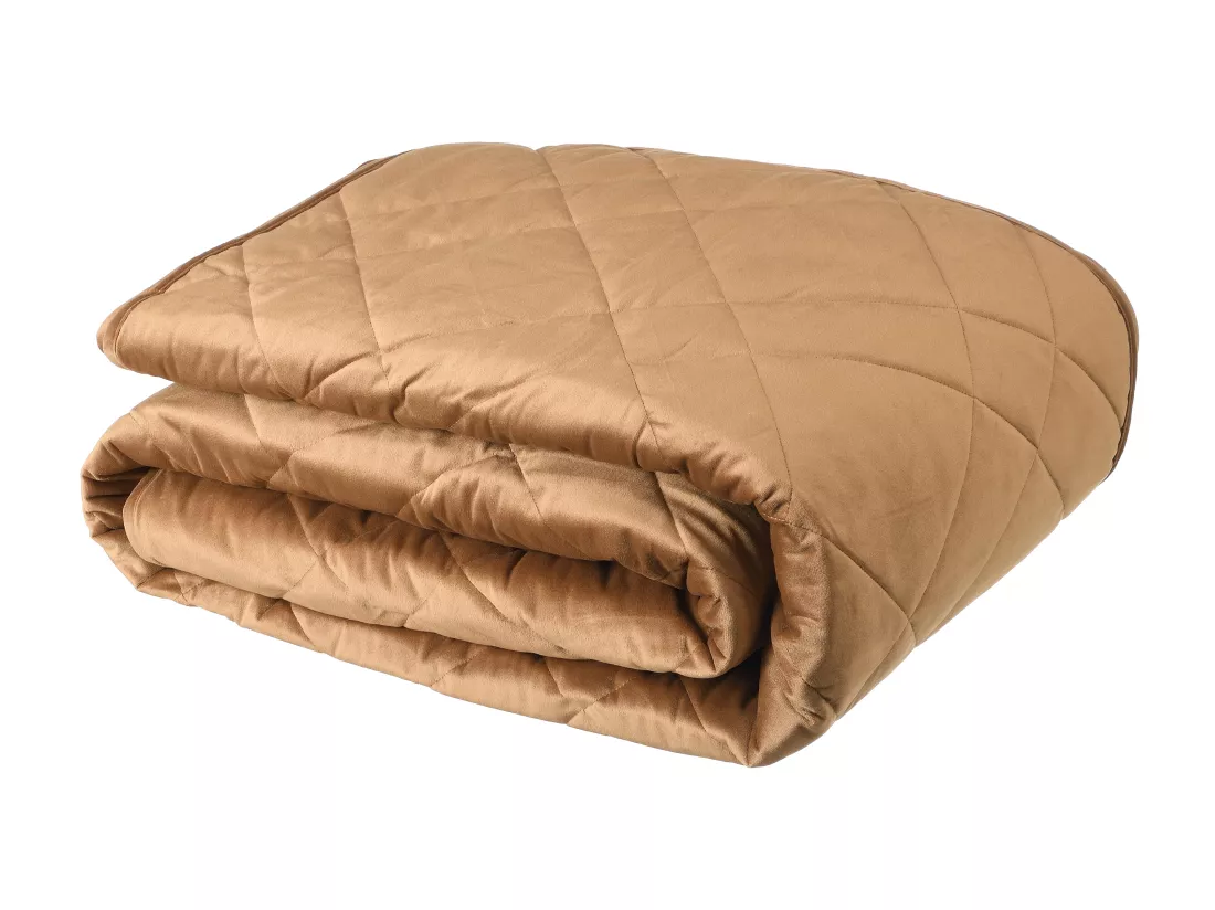 Couvre lit en velours matelassé - 220 x 225 cm - Camel - PRILIO