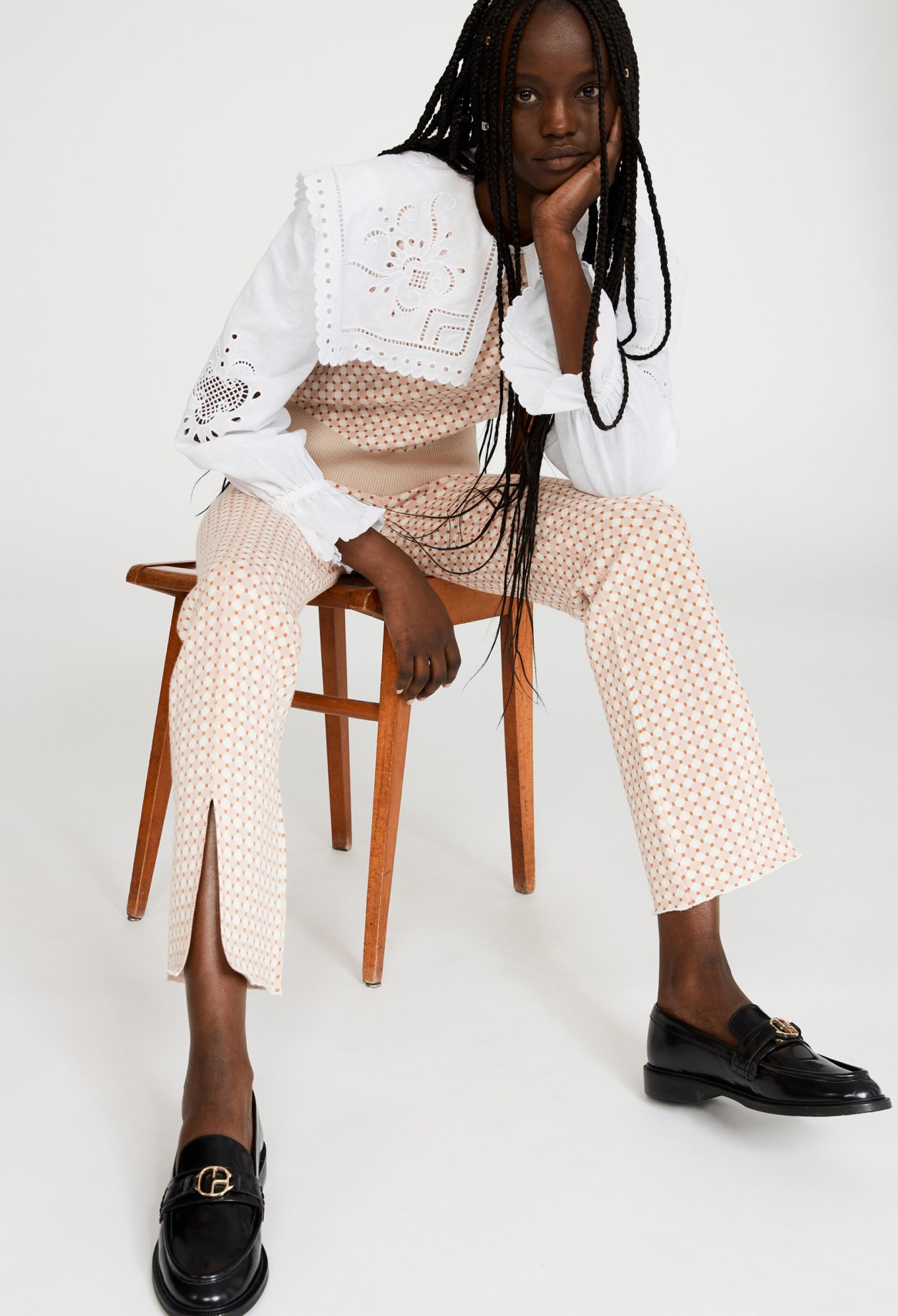 Pantalon maille &agrave; motifs graphiques