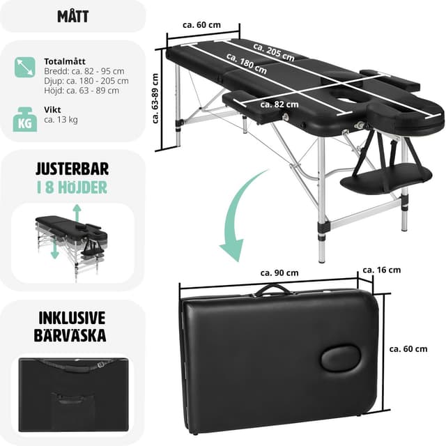 Massagebriks i aluminium med 2 zoner, polstring + taske