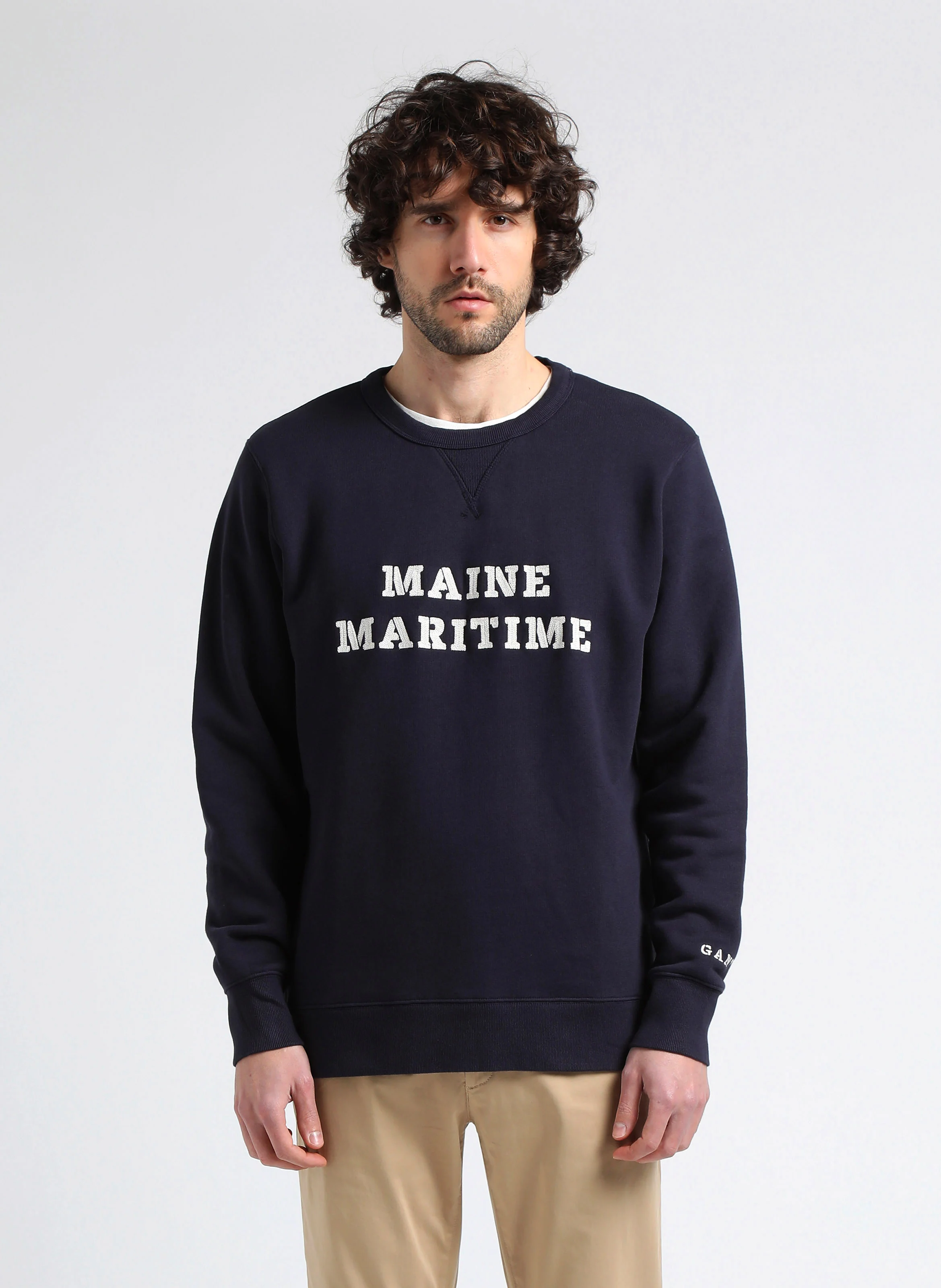 Sweat col rond regular-fit brodé en coton | Bleu