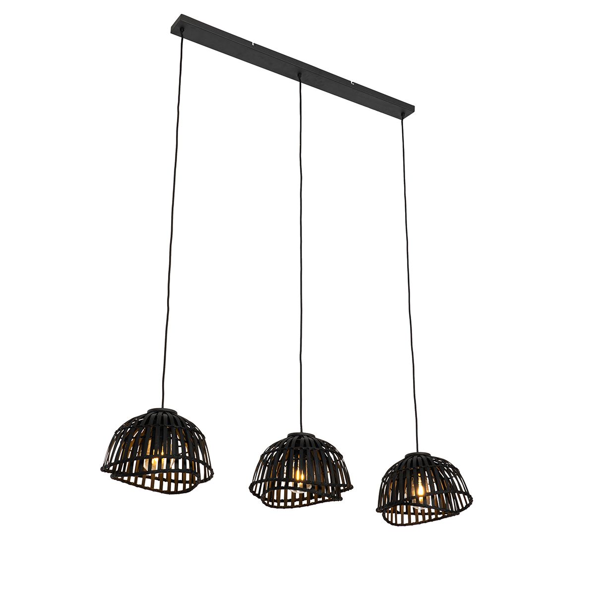 Oosterse hanglamp zwart bamboe 3-lichts - Pua