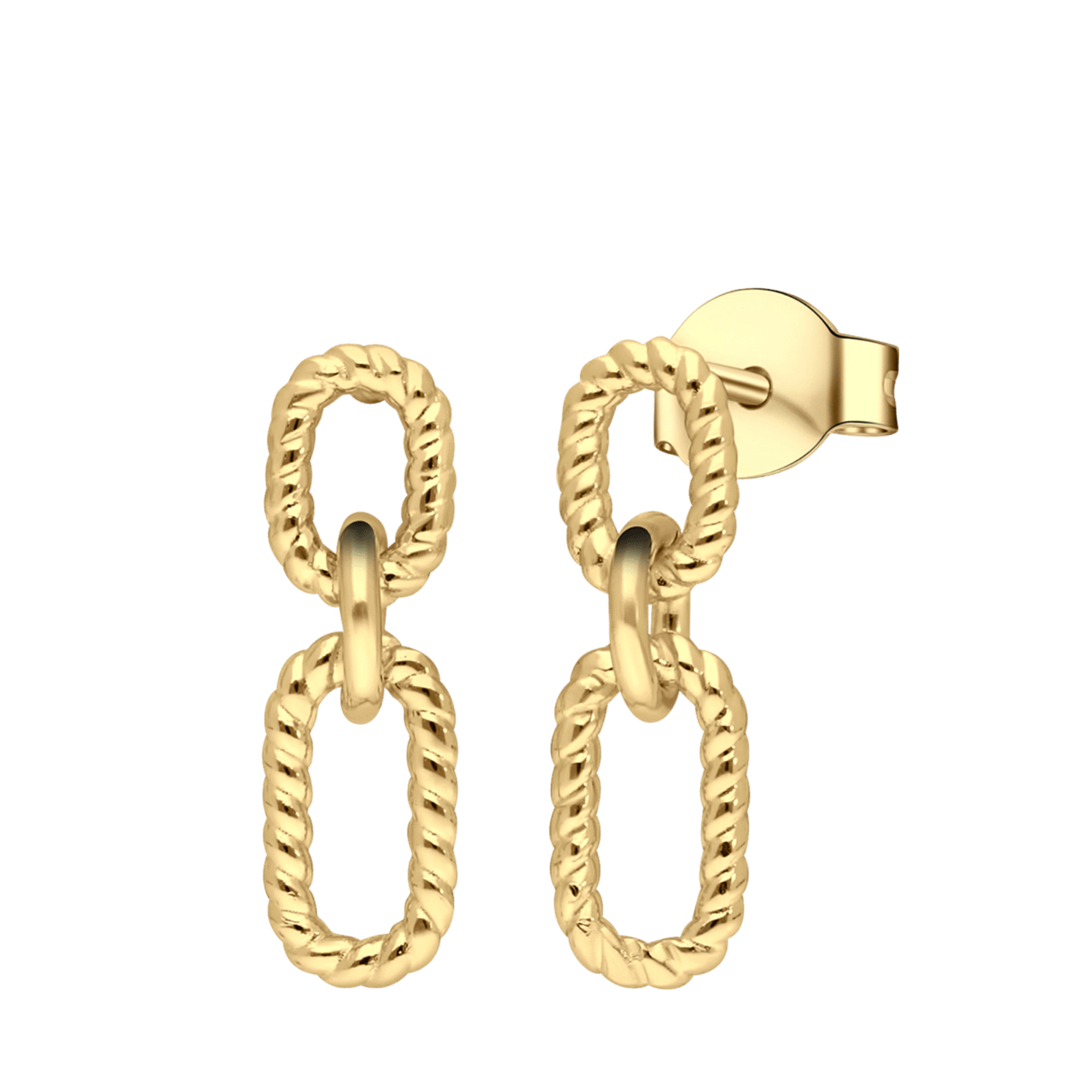 Zilveren goldplated oorknop met hanger twisted