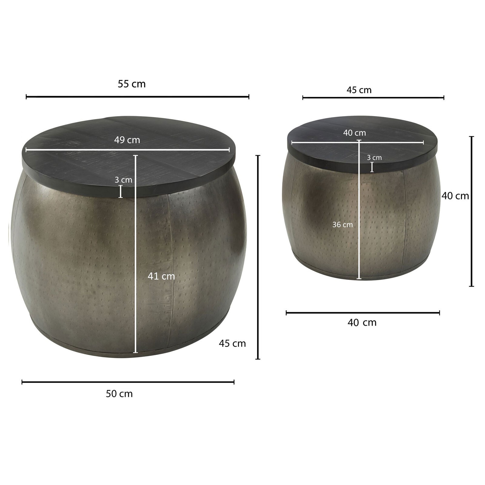 Couchtisch rund 2er Set Silberfarbig/ Schwarz