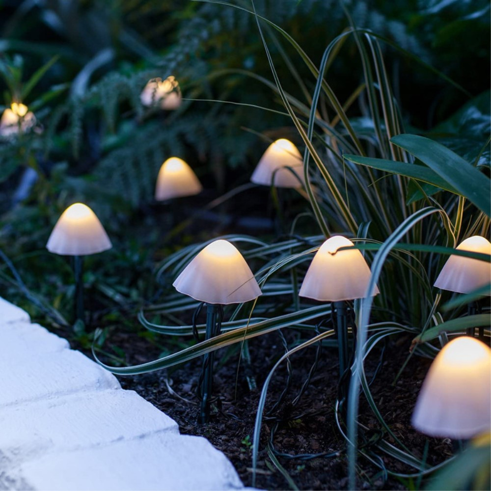 (3.5m) 10 LED's Deko Solar Lichterkette Pilz Outdoor Beleuchtung IP65 - Warmweiss