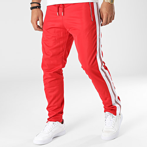 Pantalon Jogging A Bandes LL725 Rouge Blanc