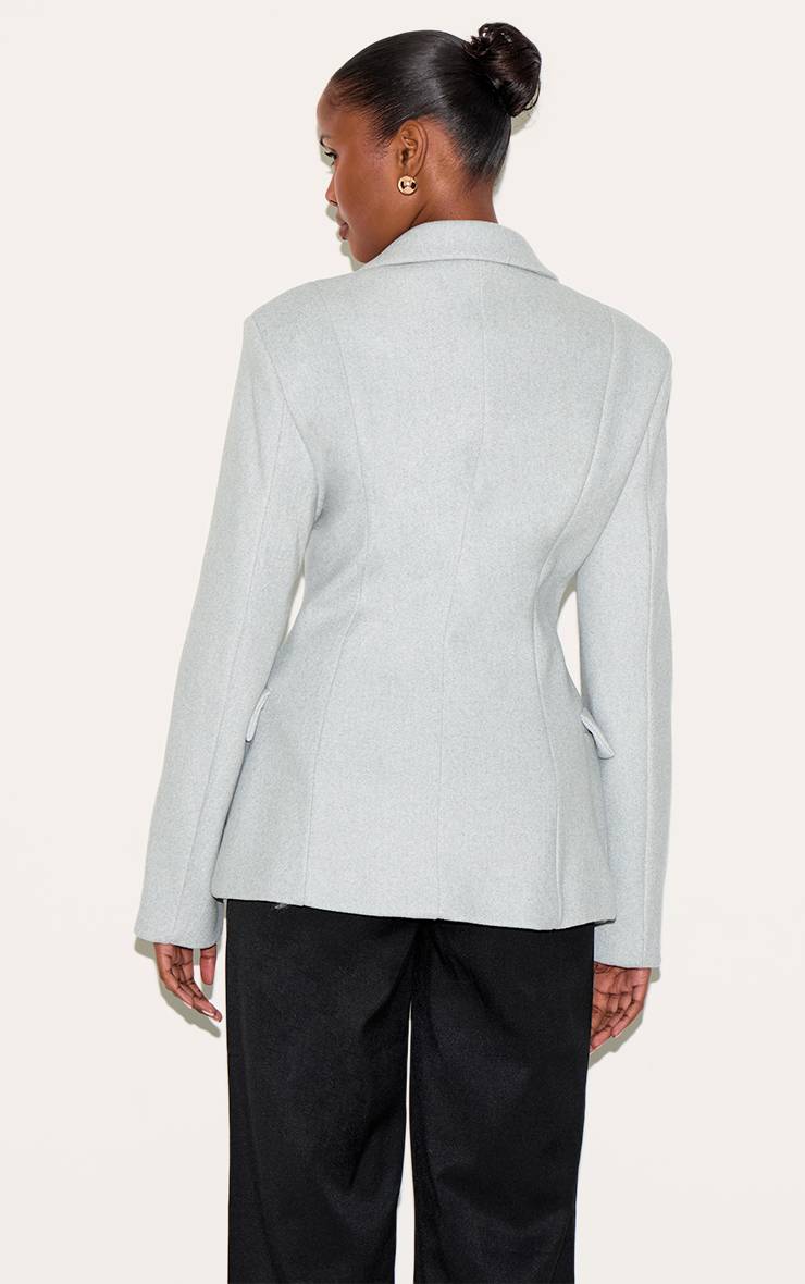 Gris Blazer Asymétrique À Double Boutonnage Effet Laine