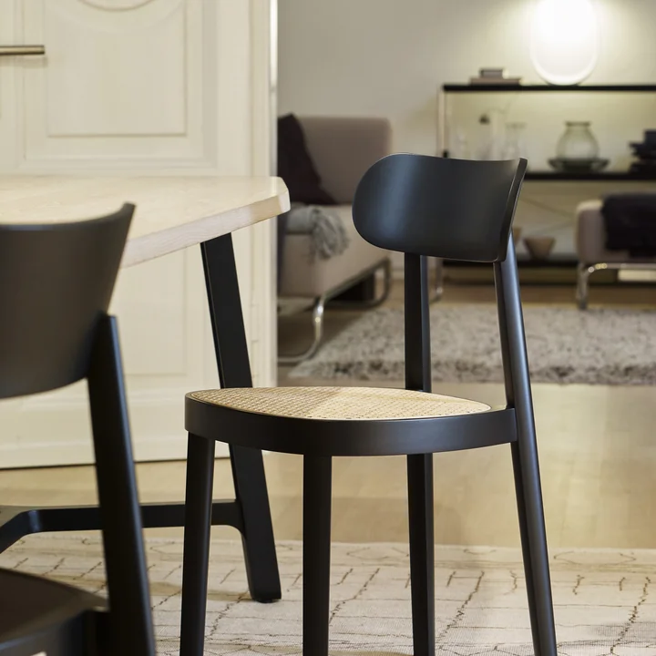 Thonet - 118 Stuhl, Rohrgeflecht mit Kunststoffstützgewebe / Buche olivgrün gebeizt (RAL 6003)