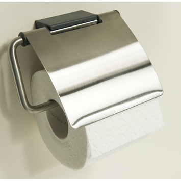 Tiger Toiletrolhouder Cliqit Donkergrijs met Klep RVS