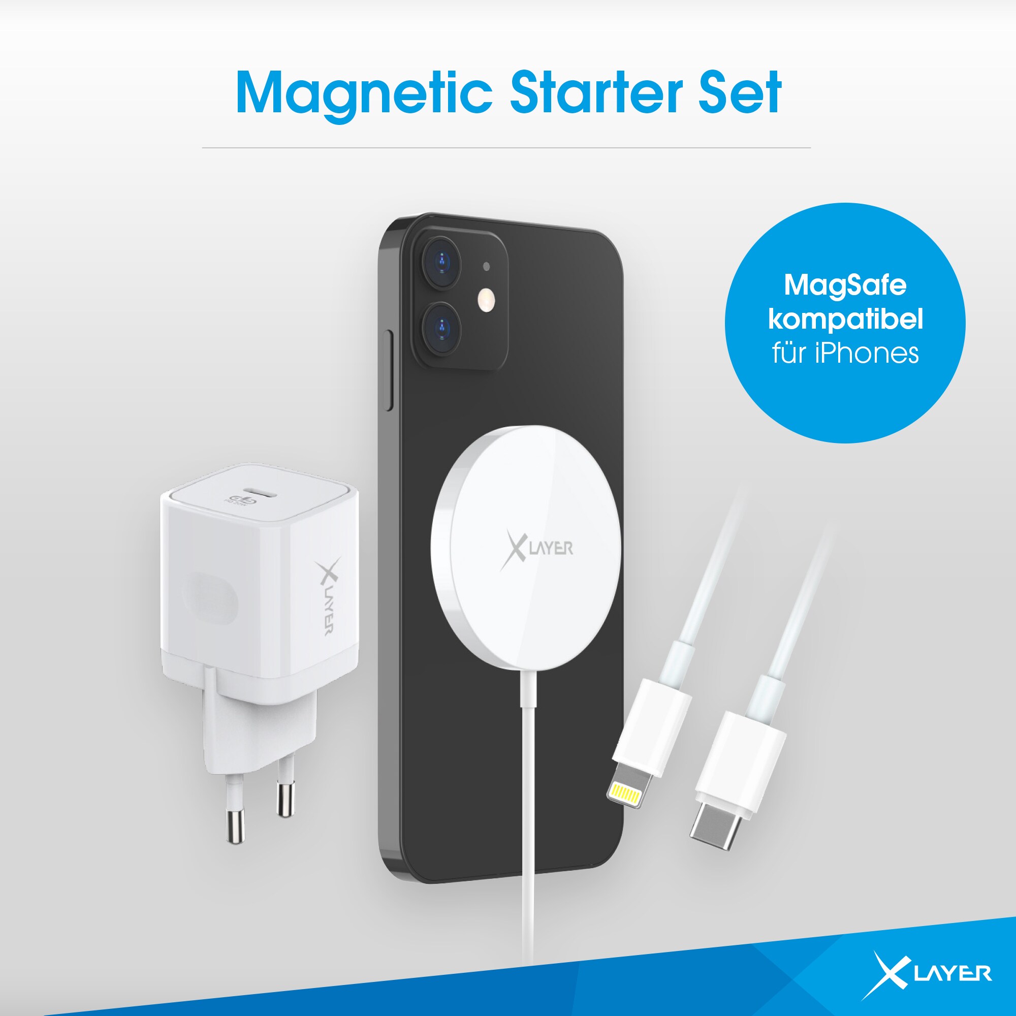 Xlayer WIRELESS MagFix Pro Wireless Charging Set Magsafe 20W Netzteil USB-C Lightning