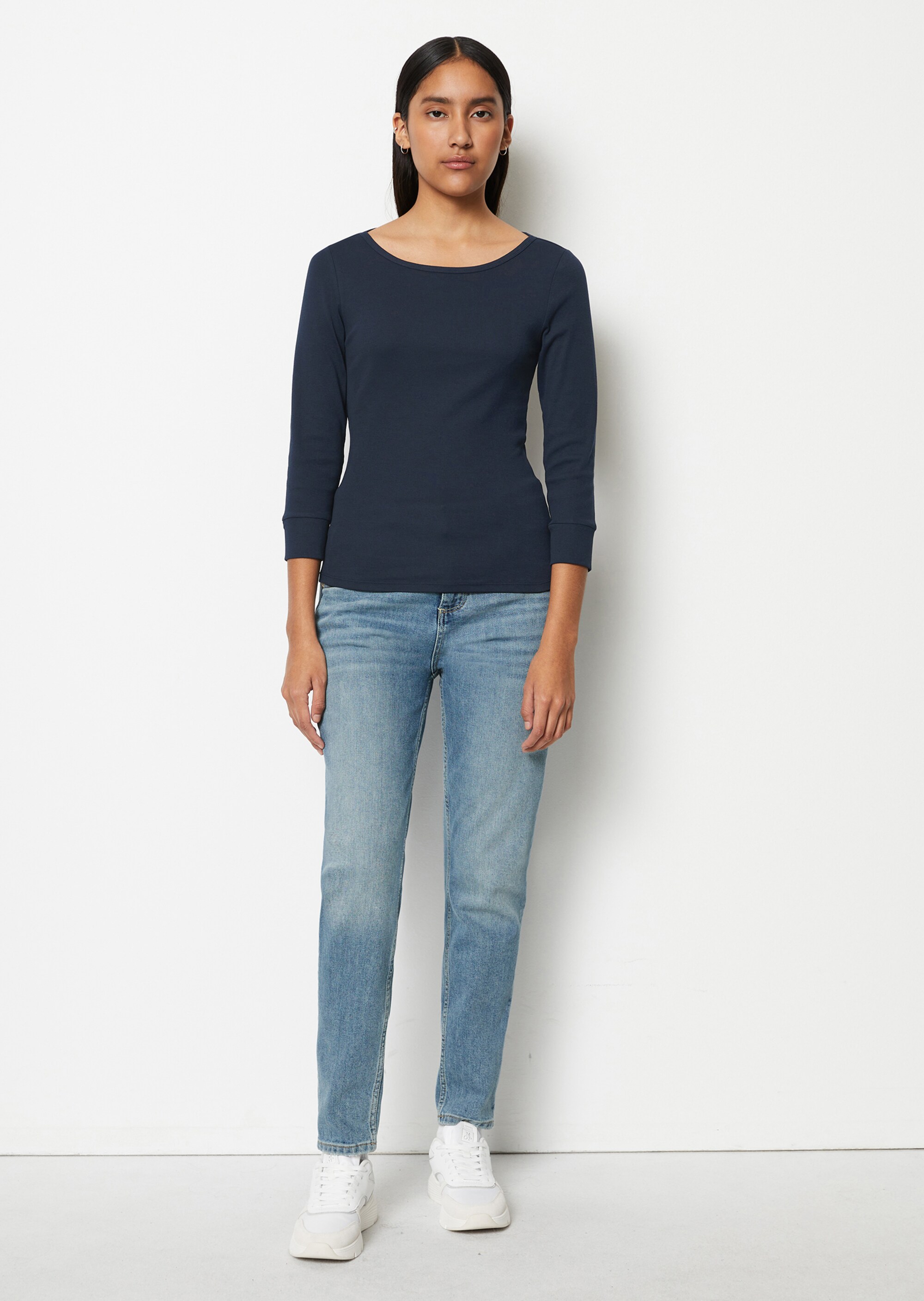 Ripp-T-Shirt mit 3/4-Ärmeln aus Organic Cotton-Stretch