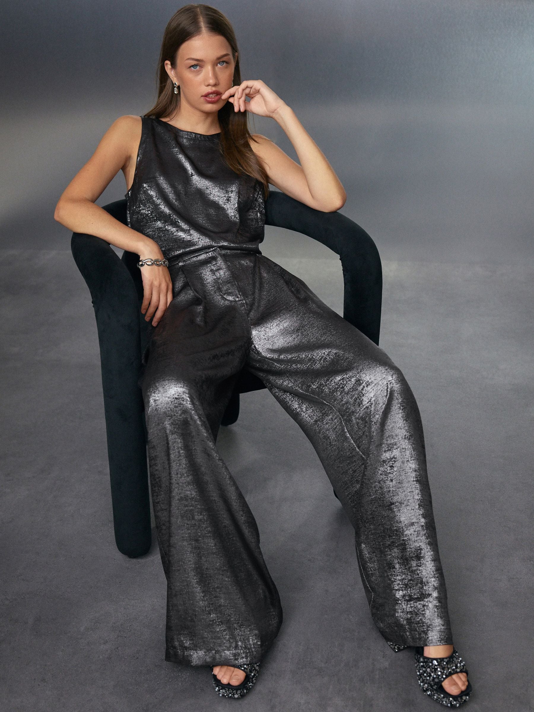 Zilver - Metallic Broek met zeer wijde pijpen