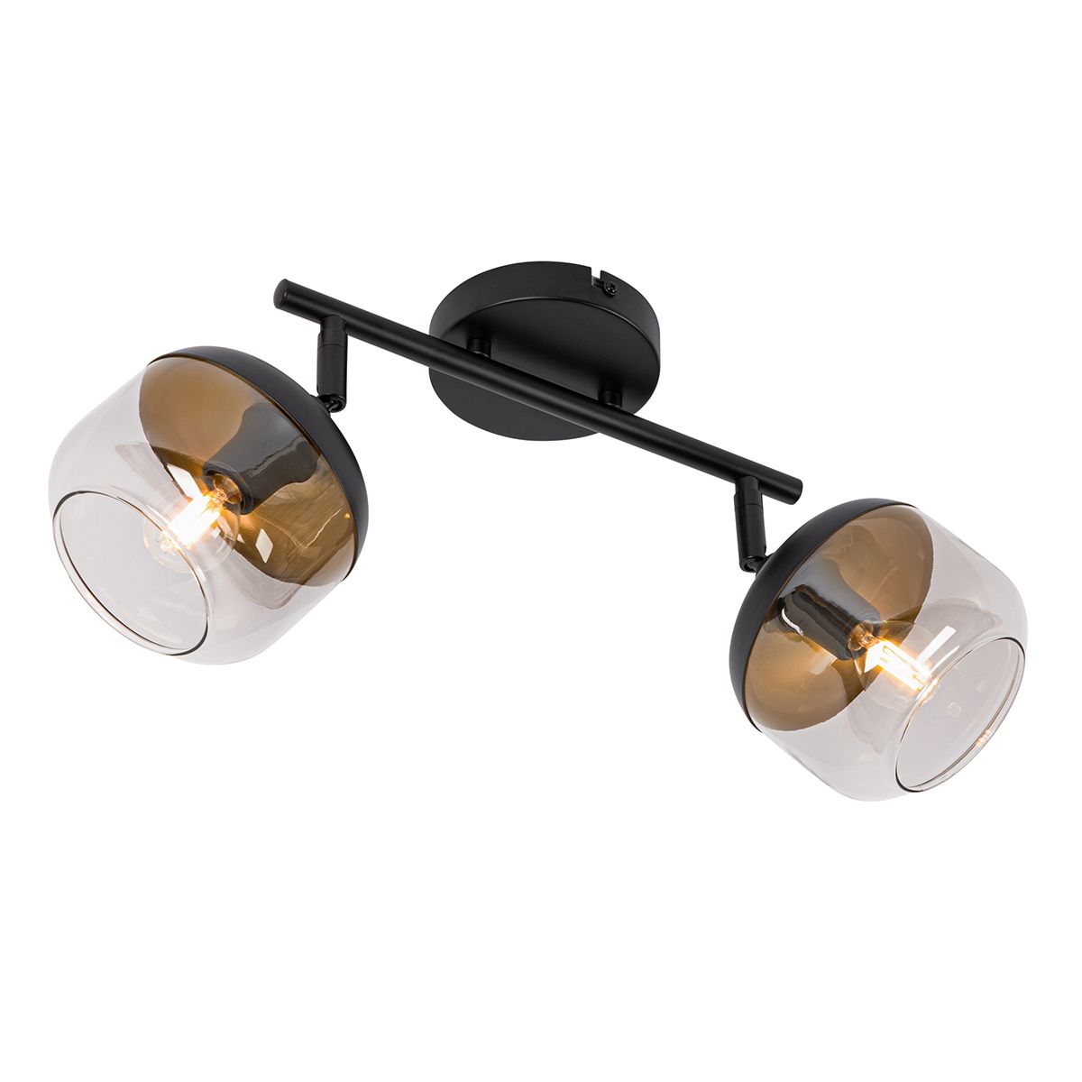 Design spot zwart met goud en smoke glas 2-lichts - Kyan