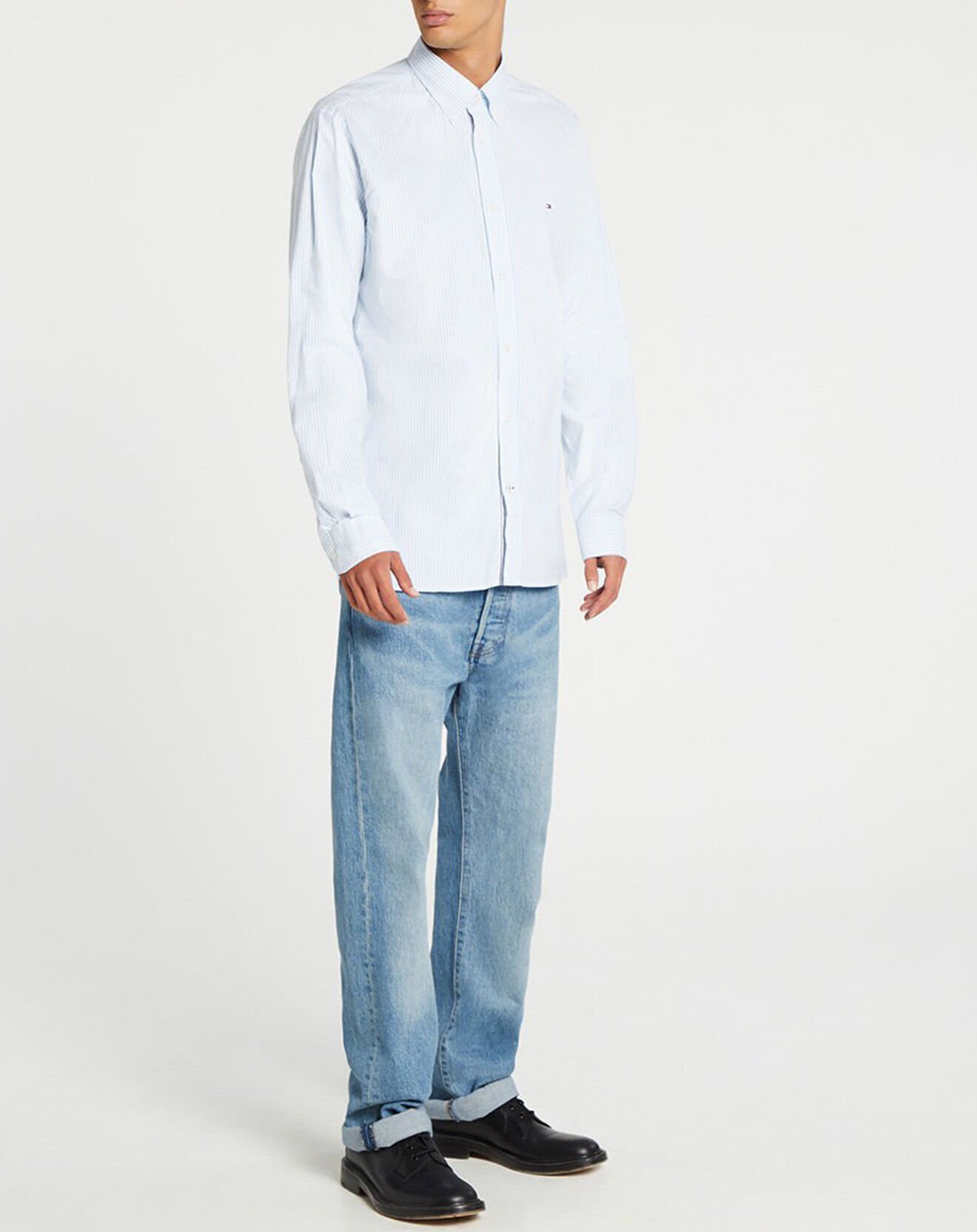 Tommy Hilfiger Chemise droite Oxford Flex rayée blanc/bleu ciel