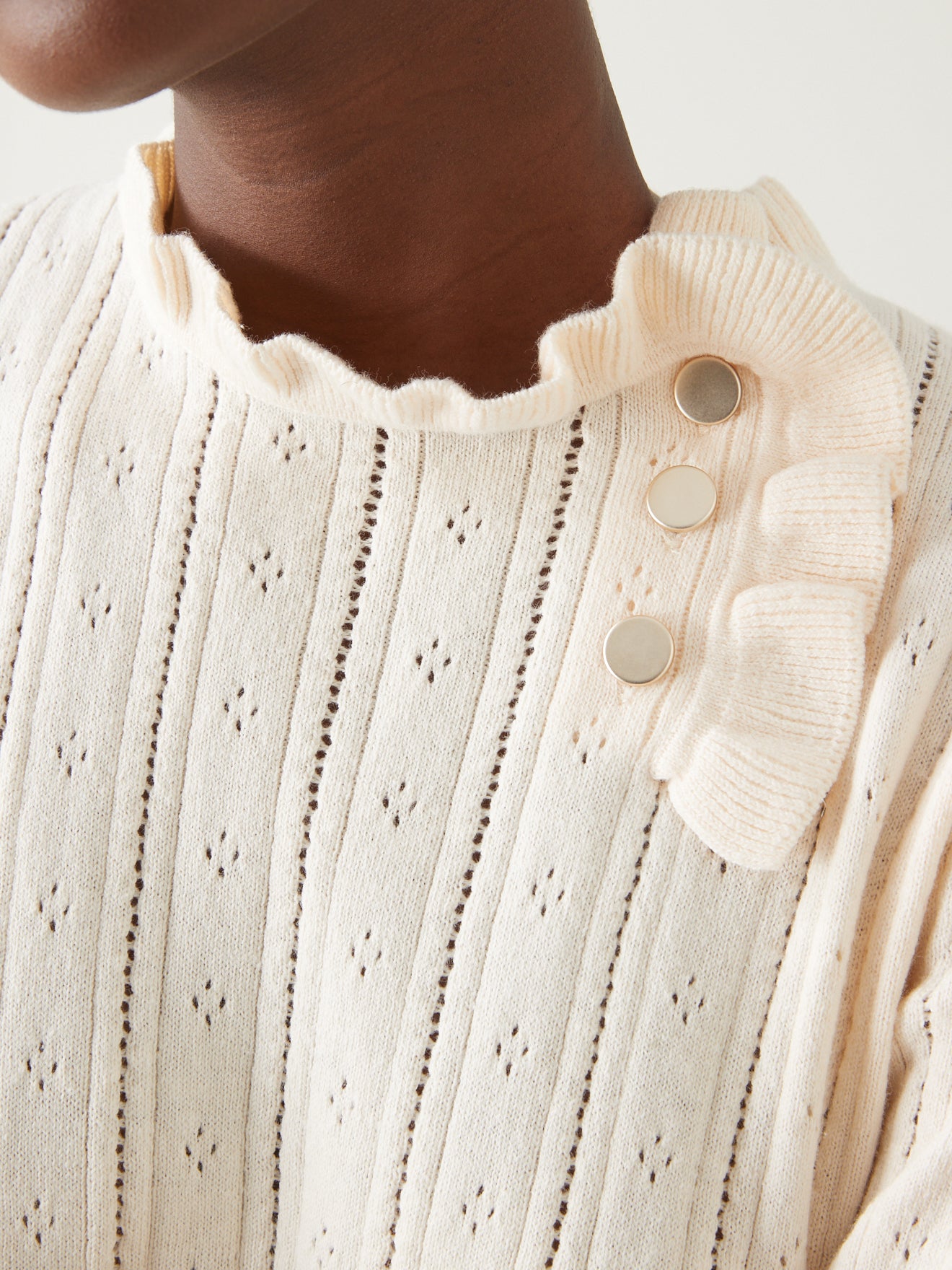 Pull maille fantaisie col volanté femme