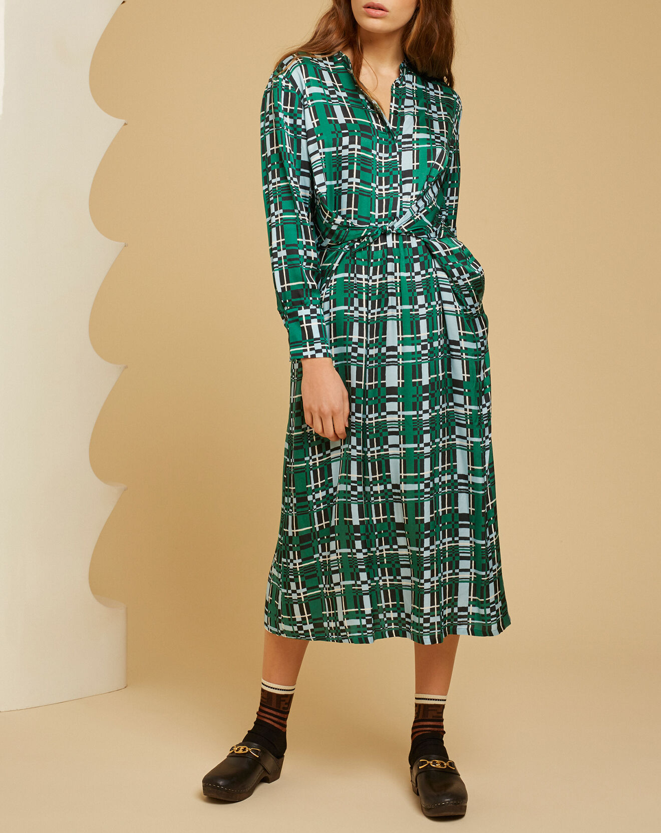 Chloé Stora Robe satinée Mina imprimée verte