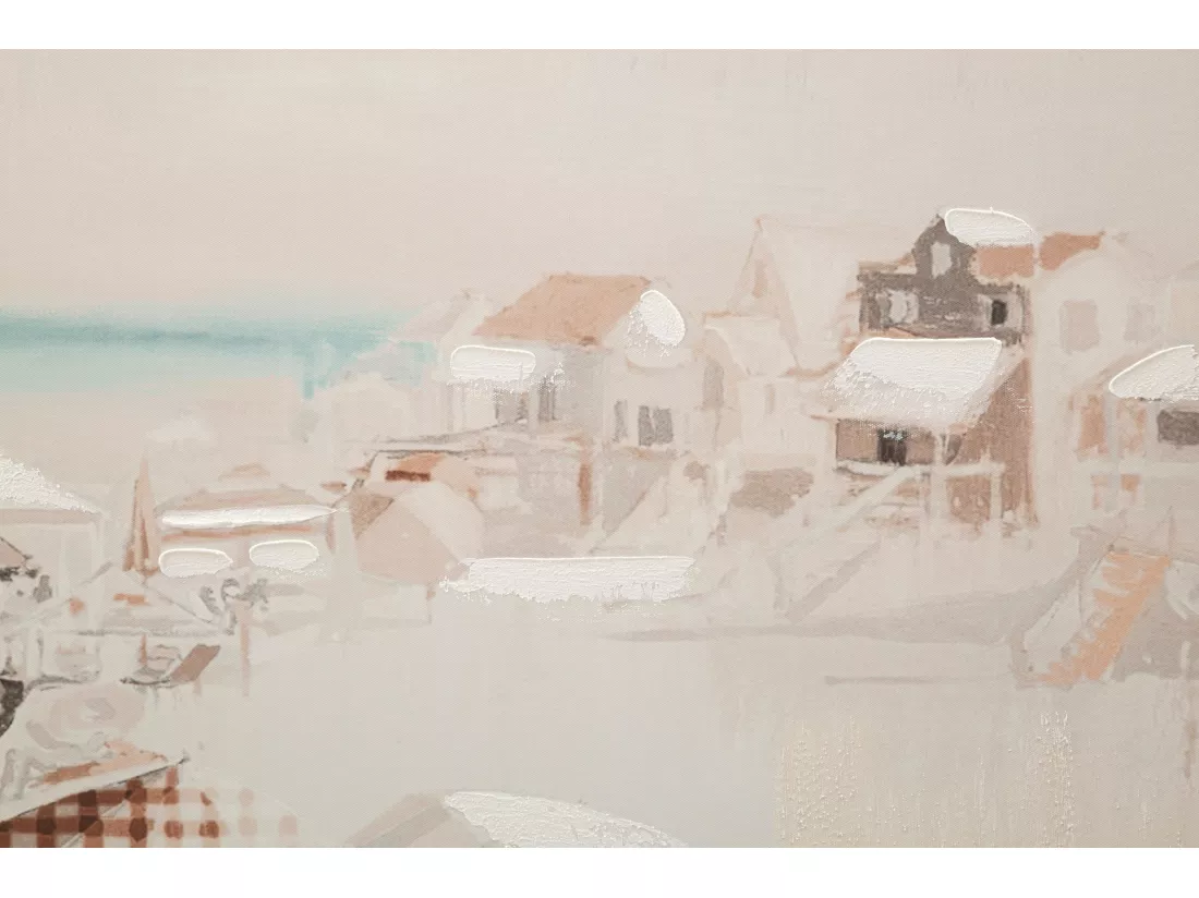 Tableau Toile sur Bois - Plage aux Couleurs Douces Style Impressionniste - 80x3x120 cm - Décoration Murale Apaisante