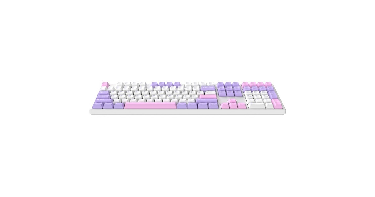 HelloGanssHS108T GC09, toetsenbord  (Wit/paars, US lay-out, Gateron Yellow, RGB leds, PBT Doubleshot keycaps, hot swap, 2,4 GHz / Bluetooth / USB-C)