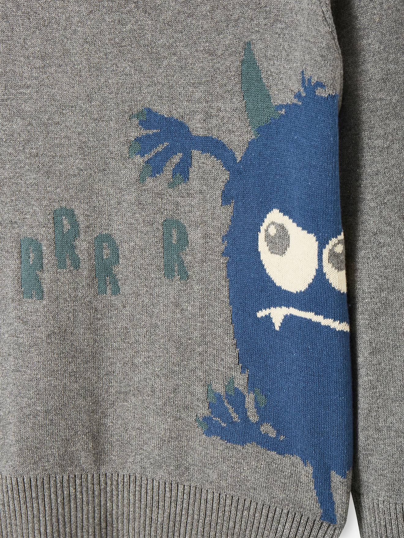 Suéter jacquard com dinossauro, para meninos, azul médio liso com estampas.