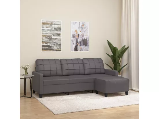 Canapé à 3 places avec repose-pieds Gris 180 cm Similicuir
