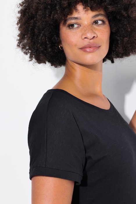 Jersey-Maxikleid, Rundhals, Halbarm, Seitenschlitze