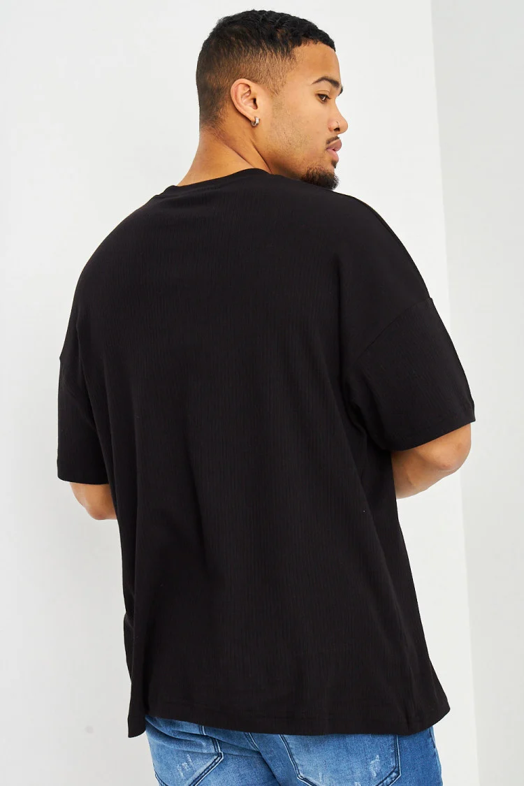 T-shirt côtelé oversize noir