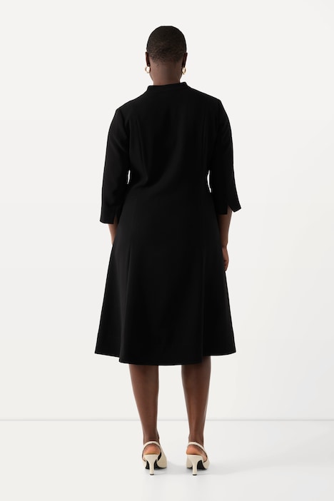 Midikleid, Stehkragen, V-Ausschnitt, 3/4-Arm, Taschen