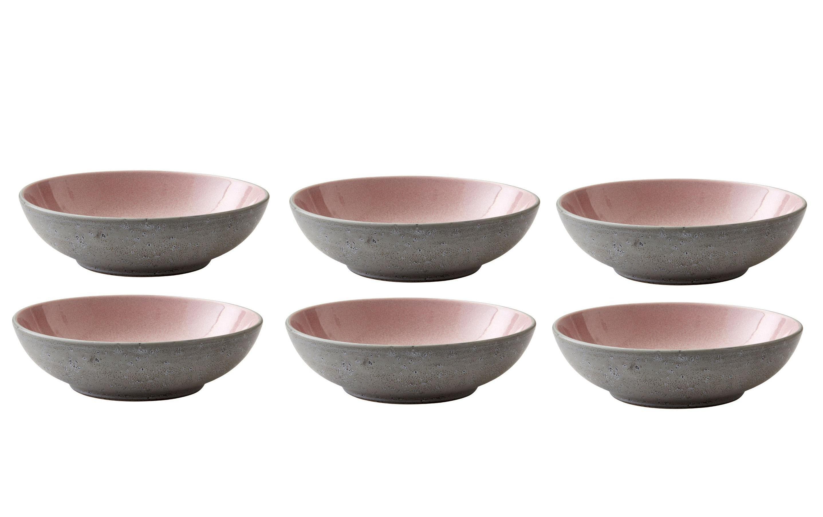 Suppen- & Pastateller Ø 20 cm, 6 Stück, Grau/HellpinkPastateller aus Steinzeug