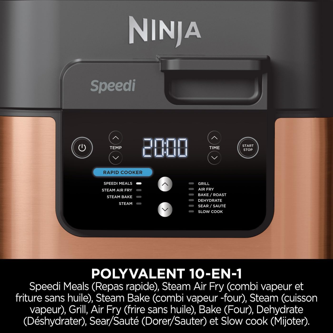 Ninja Speedi 10-en-1 Autocuiseur rapide, Air Fryer, Friteuse à air et Multicuiseur, 5.7L, Repas pour 4 en 15 minutes, Vapeur, Gril, Cuire au four, Rôt