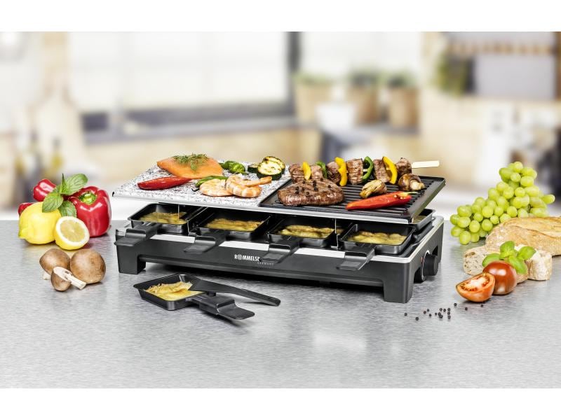 Rommelsbacher Racletteofen RCS 1350 8 Personen Raclette Grill mit zwei Wendegrillplatten