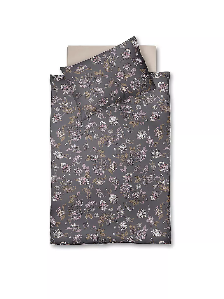 FLEURESSE Satin Bettwäsche MODERN GARDEN B 70x90cm/140x220cm Malve grau