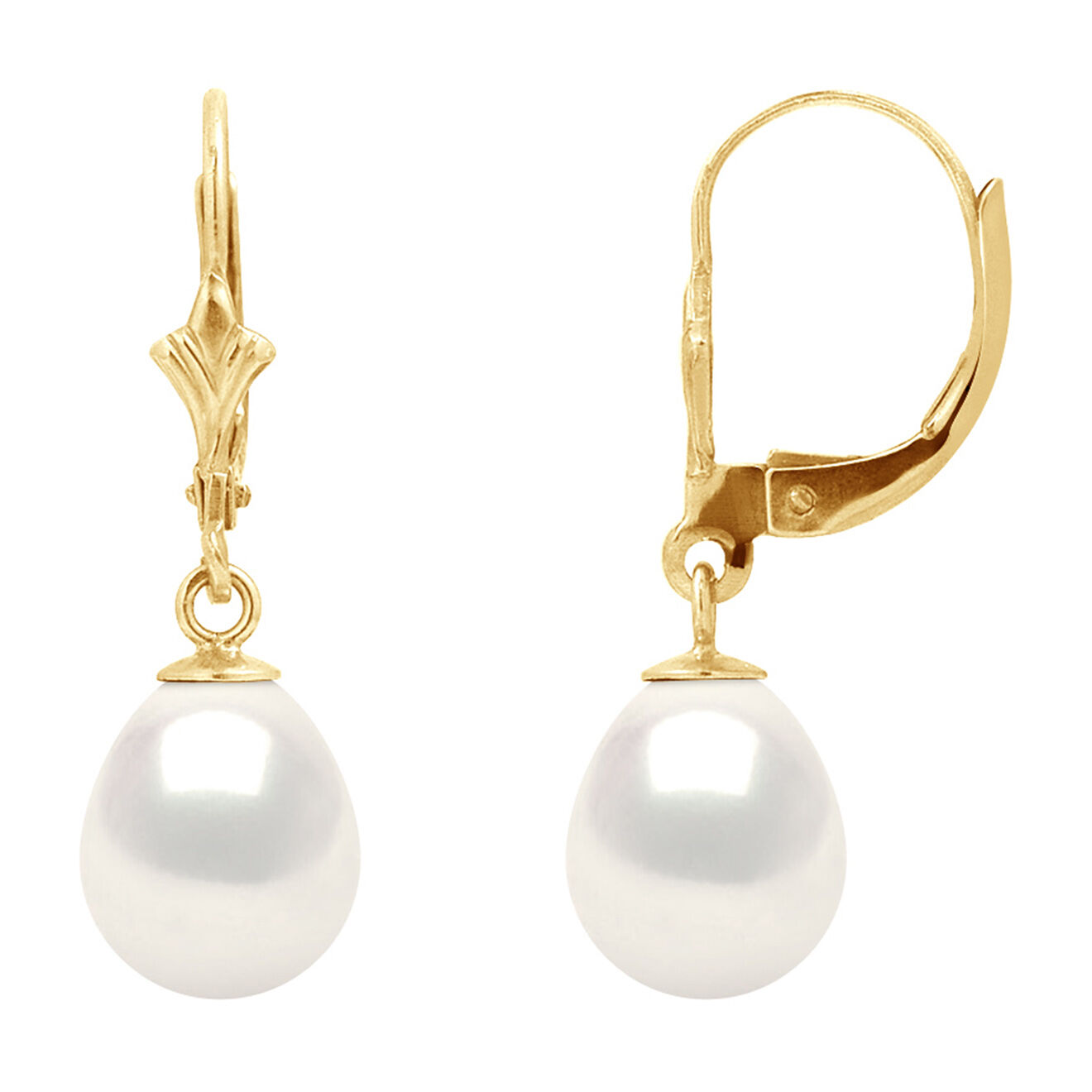 Pearl Addict Boucles d'oreilles Poire Or Jaune & Perle d'Eau Douce blanche