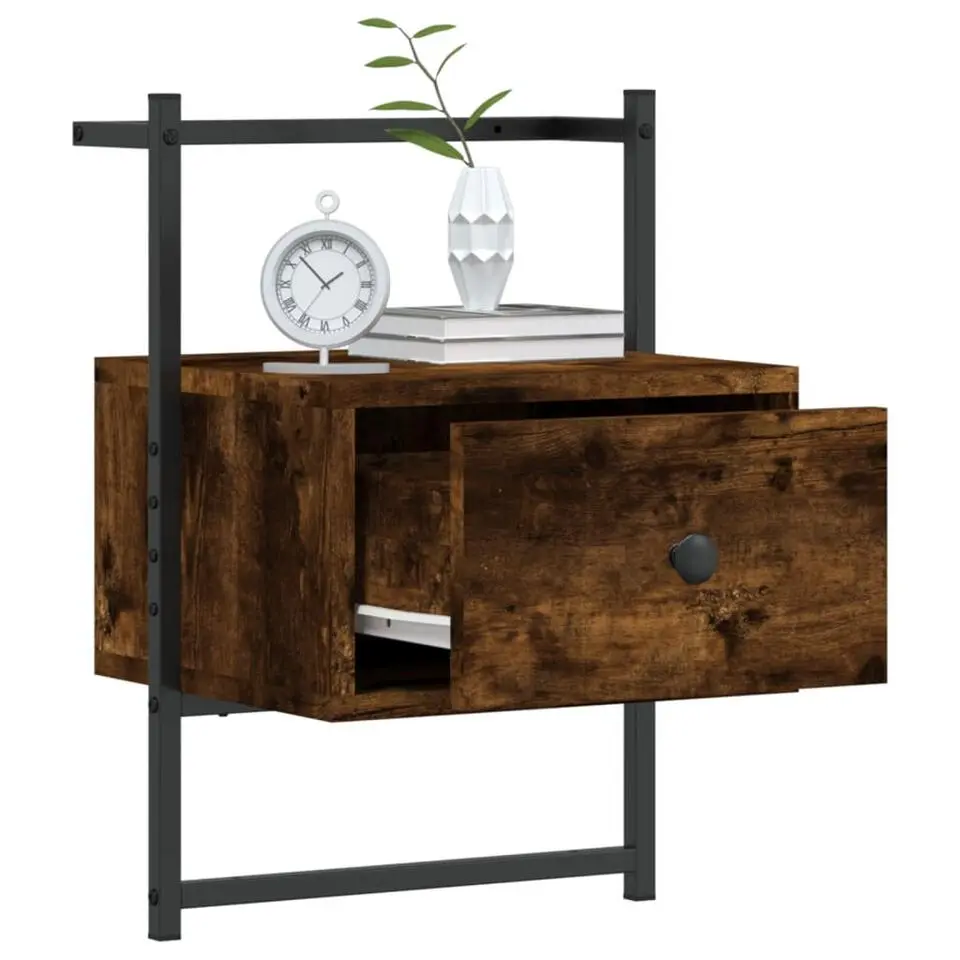 vidaXL - Set van 2 Industrieel wand Nachtkastjes - Gerookt eiken - 35x30x51 cm