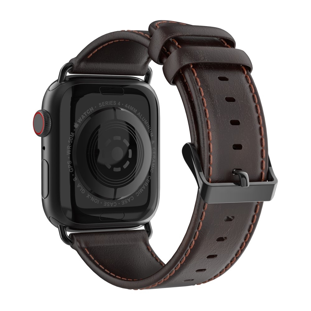 Apple Watch (49/46/45/44 mm) Ersatz Echtleder Armband (Gelenkumfang: 160-220mm) - Braun