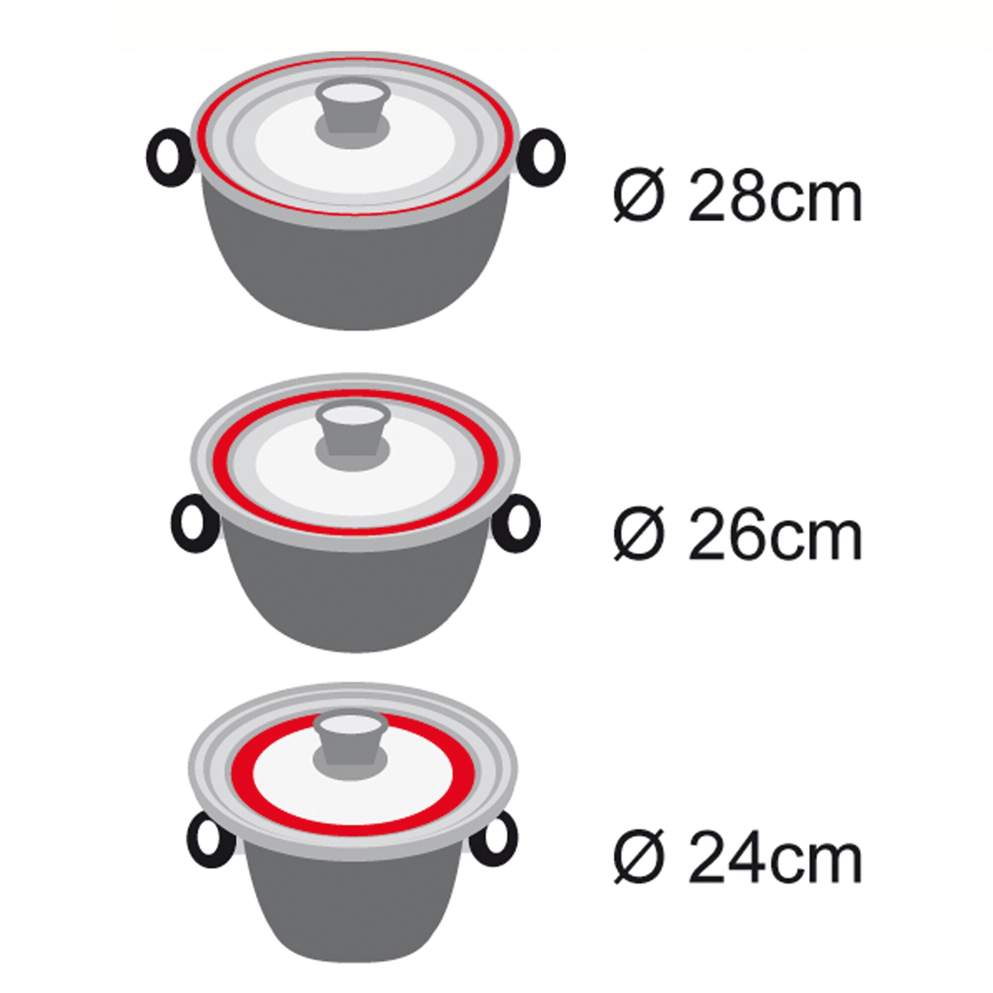 STONELINE® Universal Glasdeckel, 2-teilig, mit Silikonrand & Aromaknauf, 16/18/20 cm und 24/26/28 cm