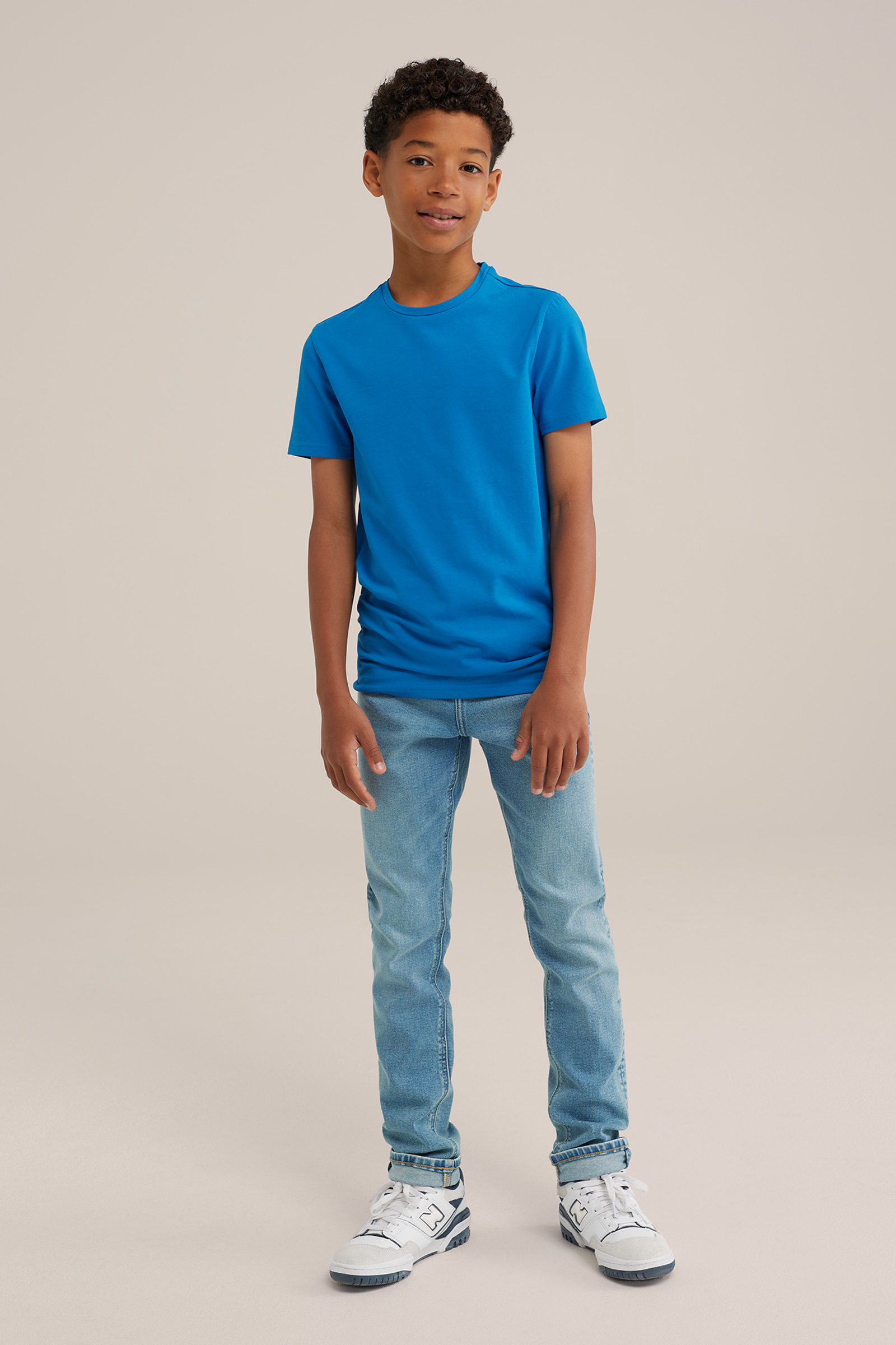 Jongens basic T-shirt met ronde hals WE Fashion Felblauw