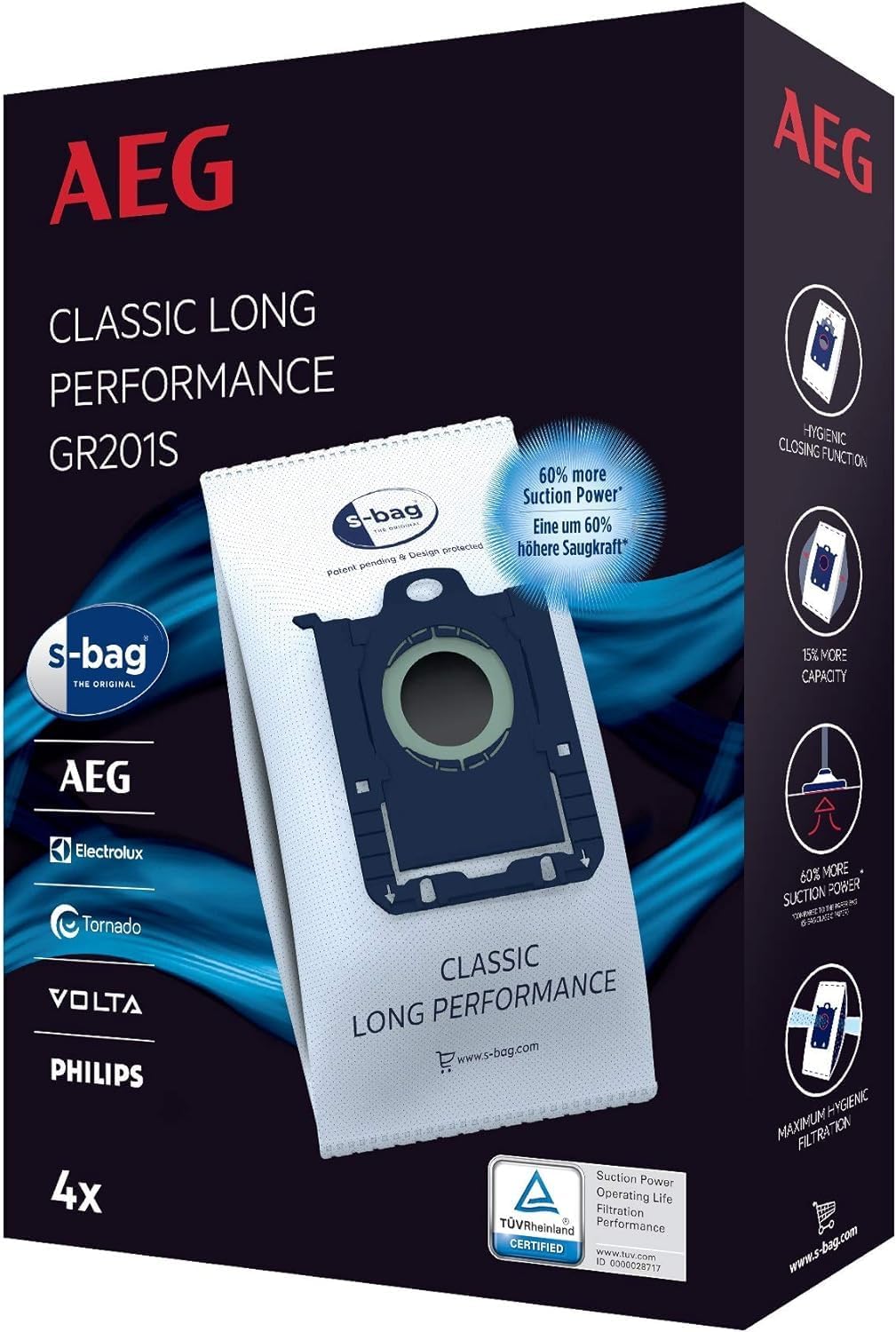 AEG VX82-1-ÖKO Staubsauger / 75% Recyclingmaterial/autom. Saugkraftregulierung/extrem leise auch auf Teppich & GR201S s-Bag Staubbeutel Classic Long Performance (weiß)