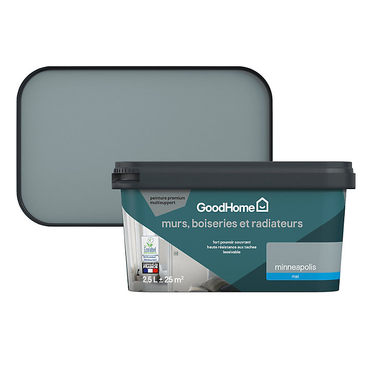 Peinture intérieure couleur murs, boiseries et radiateurs GoodHome mat minneapolis gris 2.5L