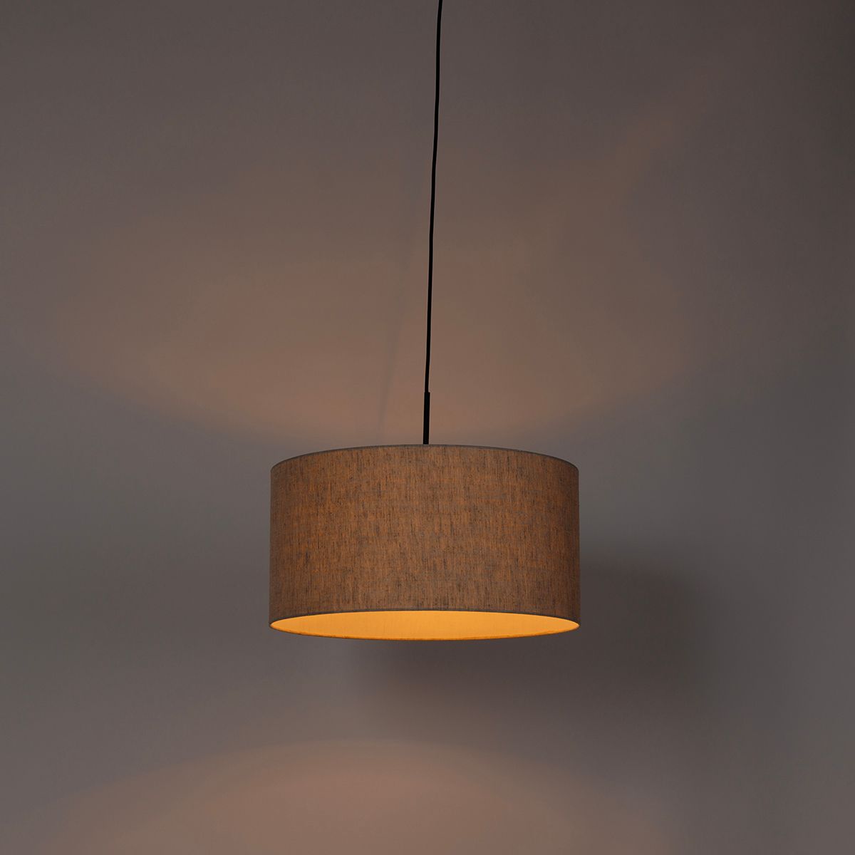 Landelijke hanglamp zwart met beige kap 50 cm - Combi 1