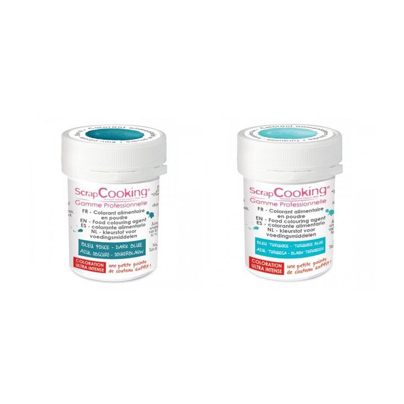 2 colorants alimentaires en poudre - bleu foncé-turquoise Scrapcooking