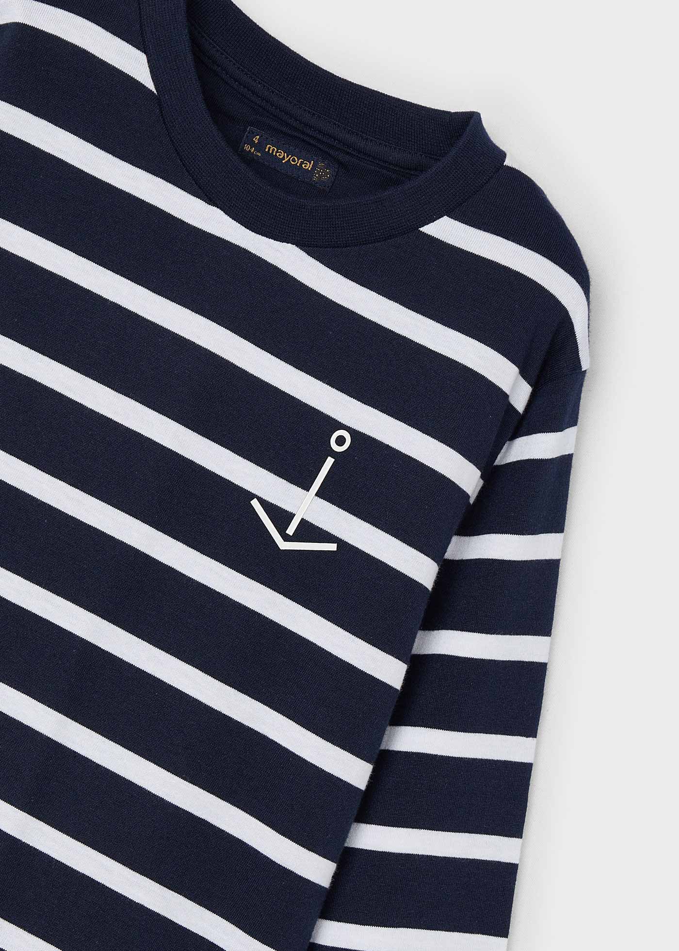 Camiseta listrada de manga comprida Better Cotton para meninos, azul marinho