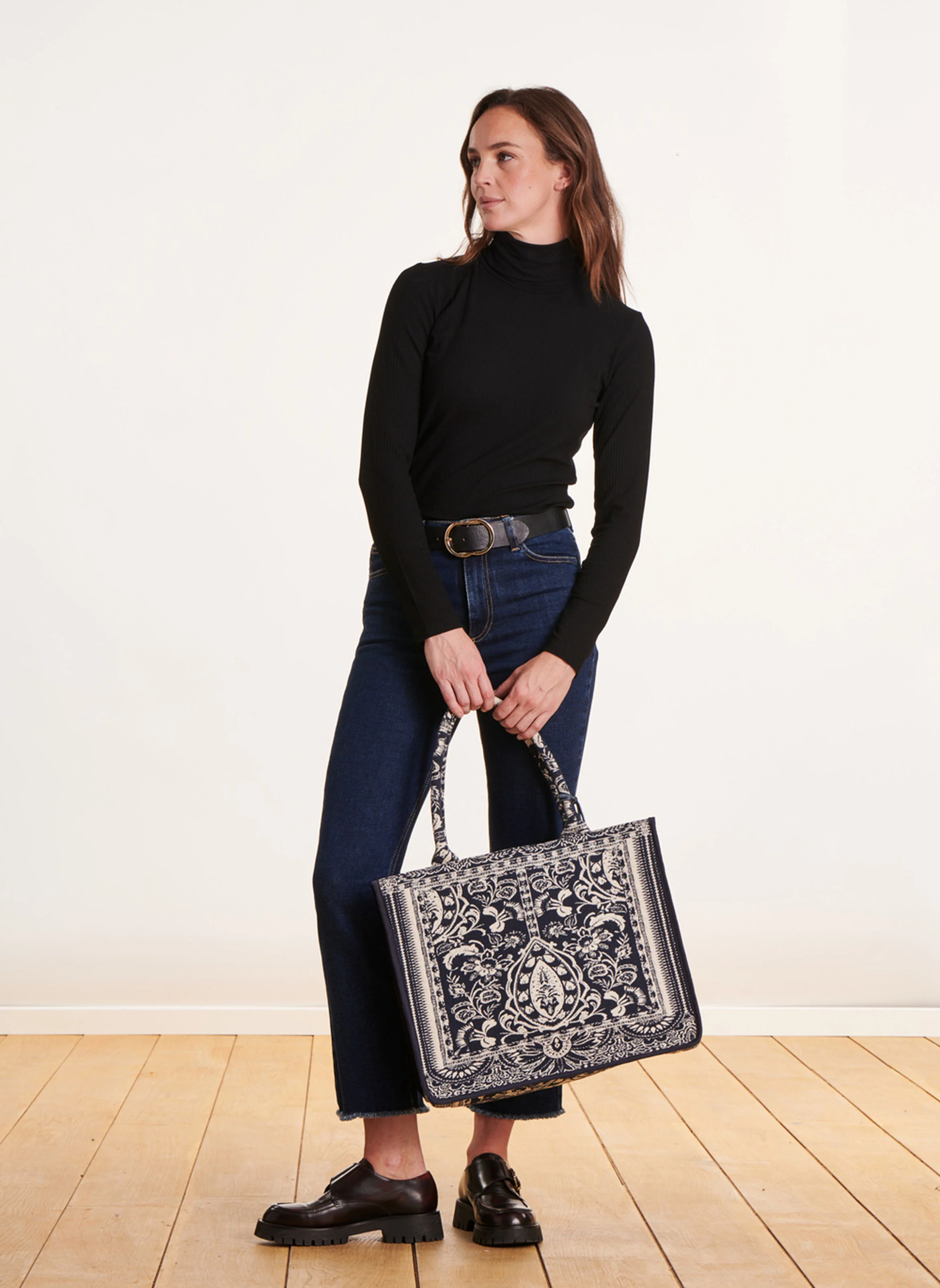 Sac cabas jacquard | Bleu