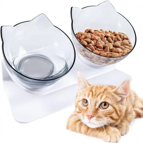 Comedouro transparente duplo inclinado e elevado Edipets para gatos