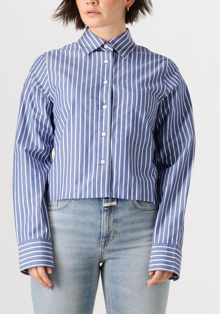 blauwe closed blouses cropped classic shirt
