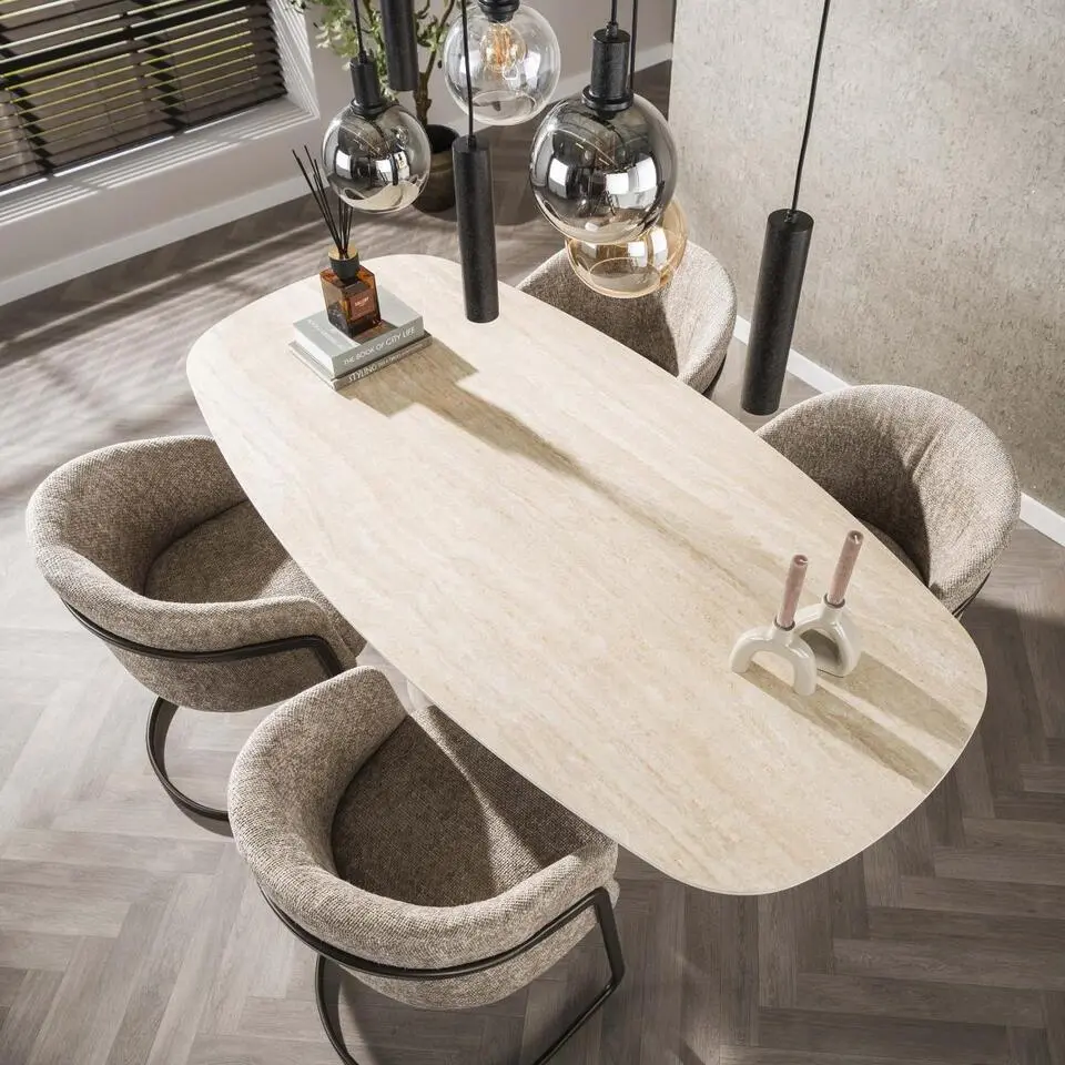 Fraaai - Giordano eettafel - deens ovaal - 180 cm - travertin look
