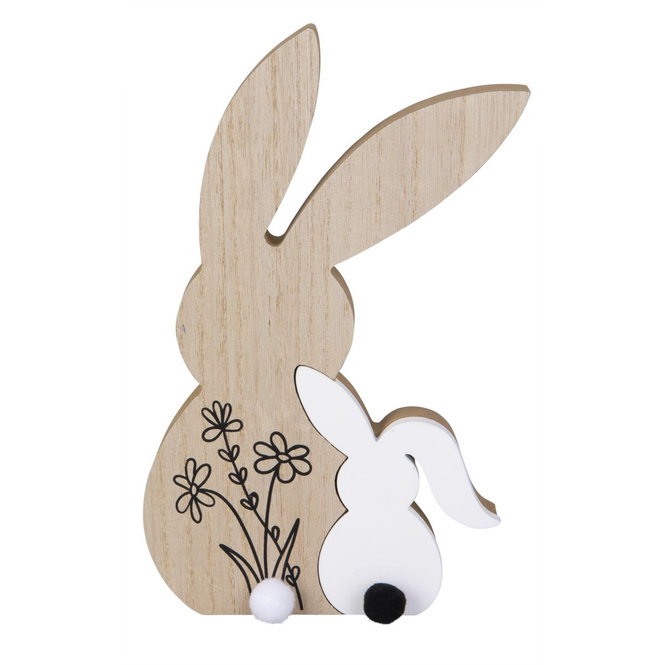 Holz-Standdeko - Hasenmama mit Kind - ca. 15 x 2,5 x 25 cm