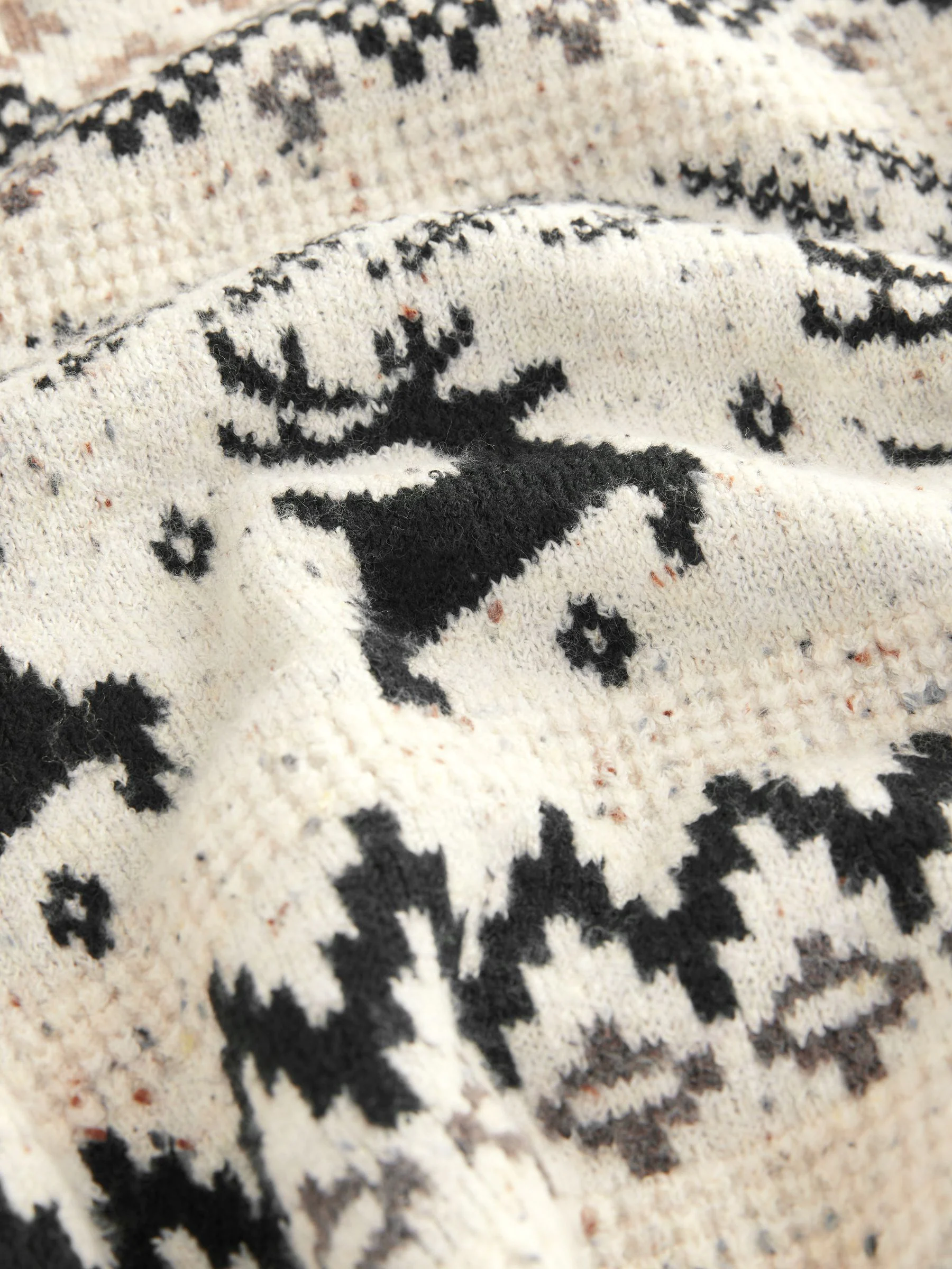 Zwart/wit - Matching Family kersttrui voor heren met Fairisle-patroon en hertmotief